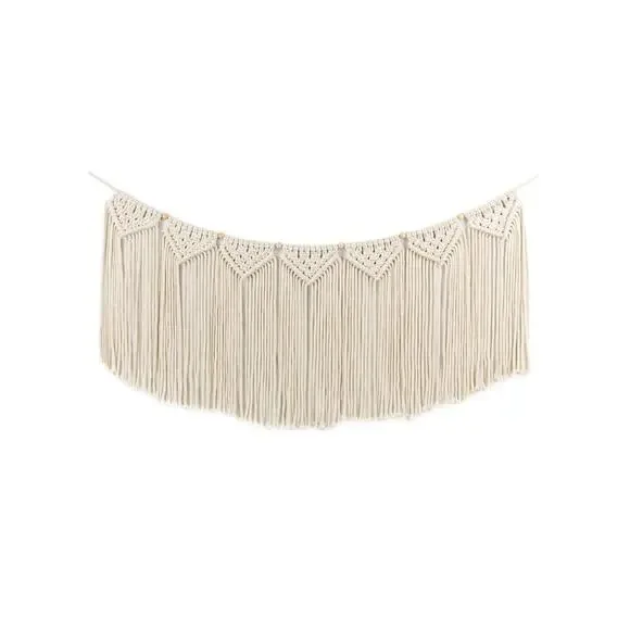 Tan Beige Bohemian Style Macrame Woven Wall Hanging Decor - Picture 2 of 3